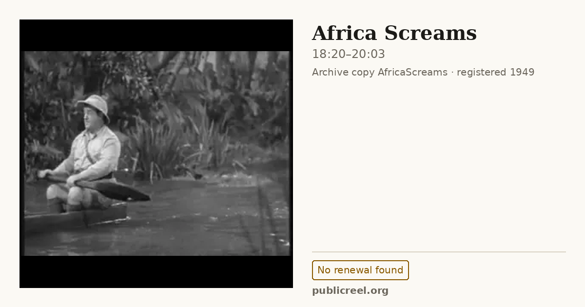 Frame from AFRICA SCREAMS (1949) at 18:20; US record: No renewal found