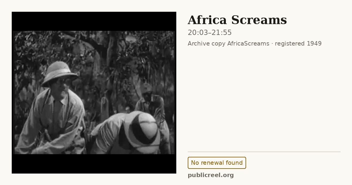 Frame from AFRICA SCREAMS (1949) at 20:03; US record: No renewal found