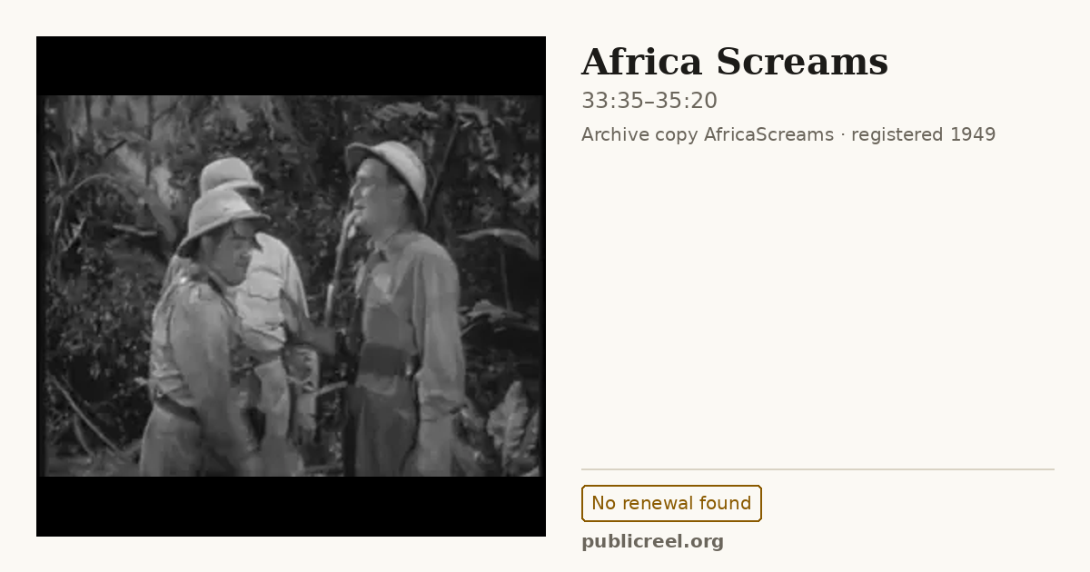 Frame from AFRICA SCREAMS (1949) at 33:35; US record: No renewal found