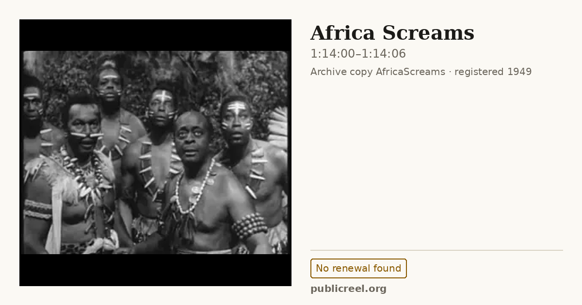 Frame from AFRICA SCREAMS (1949) at 1:14:00; US record: No renewal found