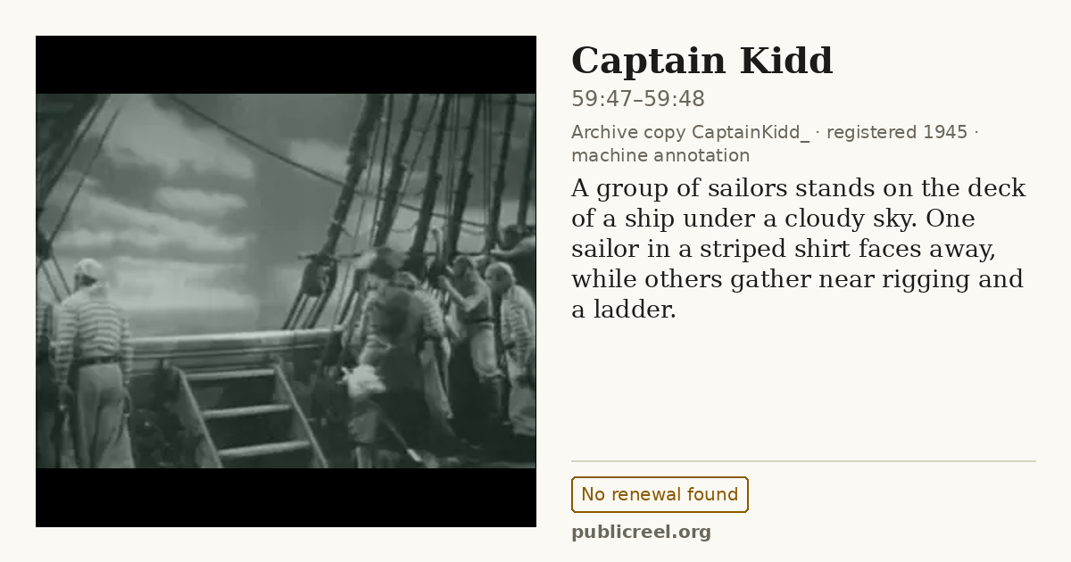 Frame from CAPTAIN KIDD (1945) at 59:48 (passage 59:47–59:48); US record: No renewal found
