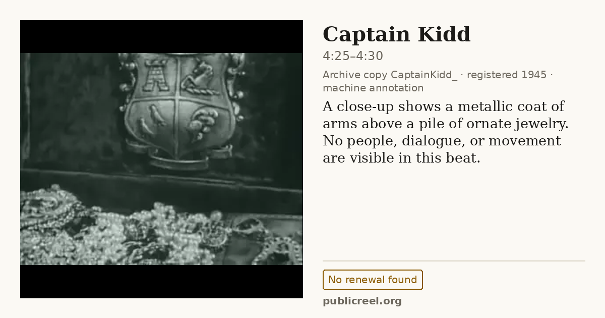 Frame from CAPTAIN KIDD (1945) at 4:27 (passage 4:25–4:30); US record: No renewal found