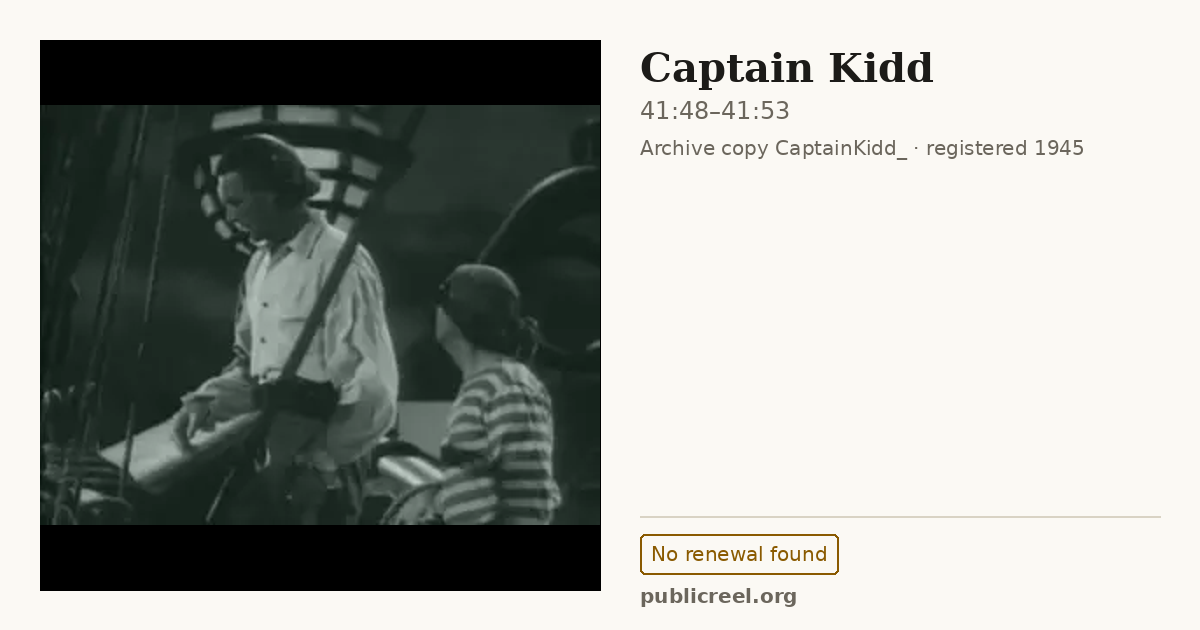 Frame from CAPTAIN KIDD (1945) at 41:48; US record: No renewal found