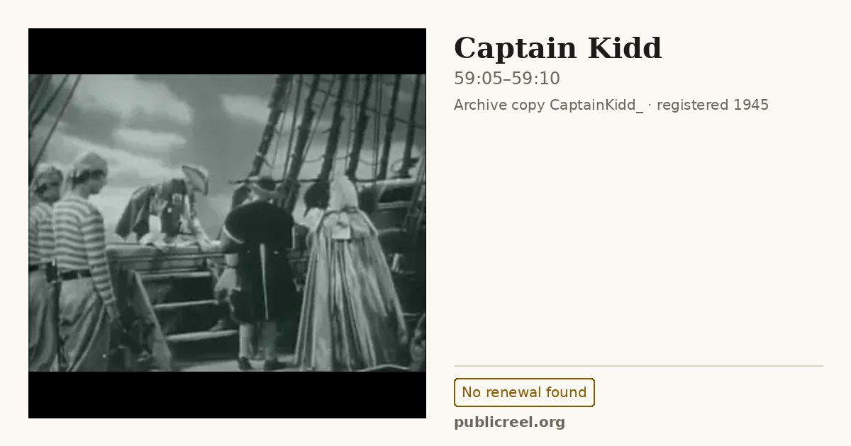 Frame from CAPTAIN KIDD (1945) at 59:05; US record: No renewal found