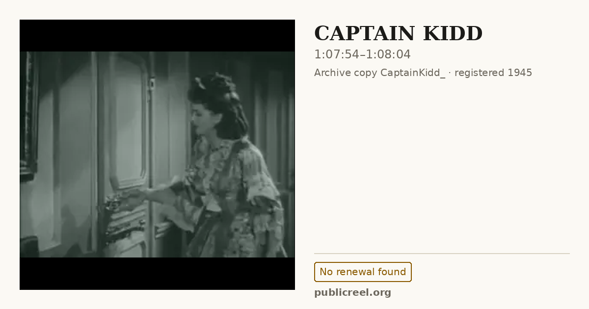 Frame from CAPTAIN KIDD (1945) at 1:07:54; US record: No renewal found
