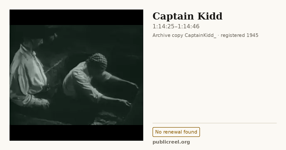 Frame from CAPTAIN KIDD (1945) at 1:14:25; US record: No renewal found