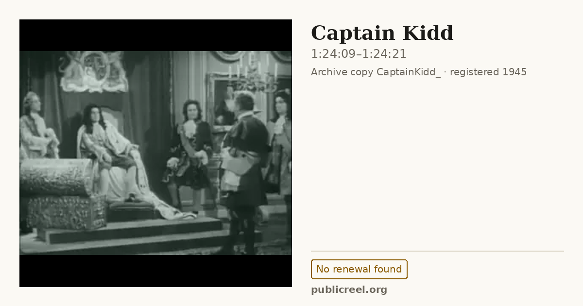 Frame from CAPTAIN KIDD (1945) at 1:24:09; US record: No renewal found