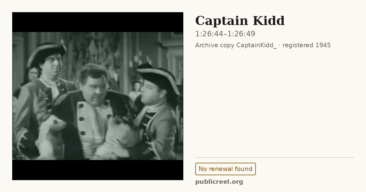 Frame from CAPTAIN KIDD (1945) at 1:26:44; US record: No renewal found