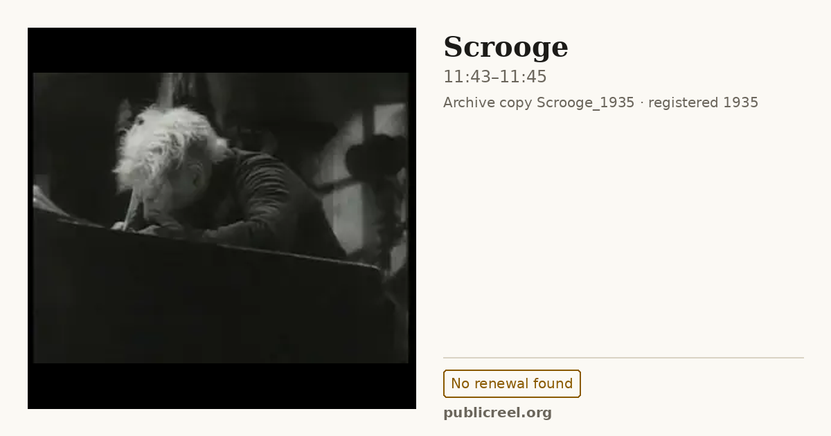 Frame from SCROOGE (1935) at 11:43; US record: No renewal found