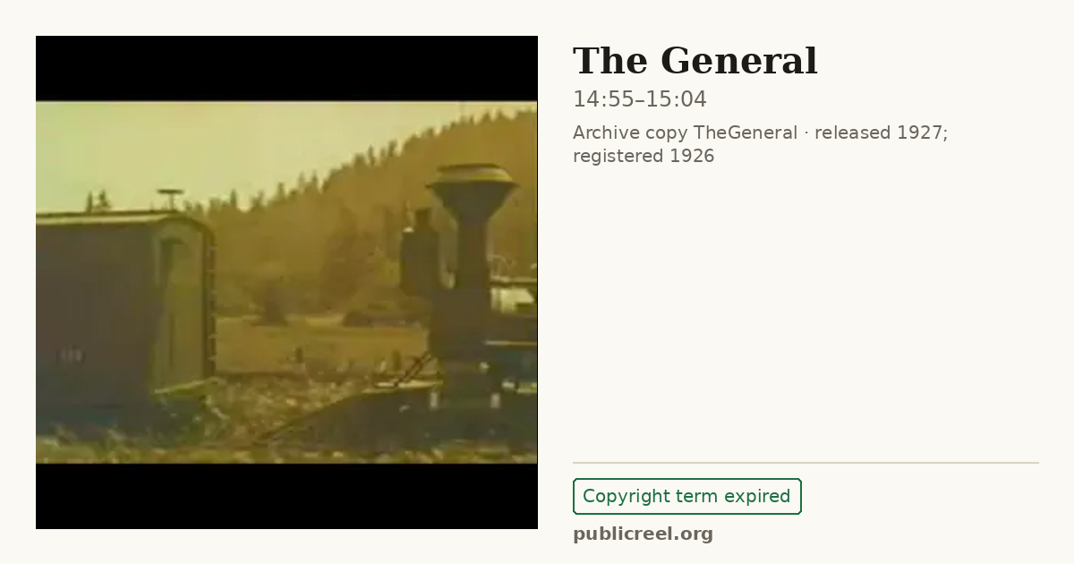 Frame from THE GENERAL (1926) at 14:55; US record: Copyright term expired