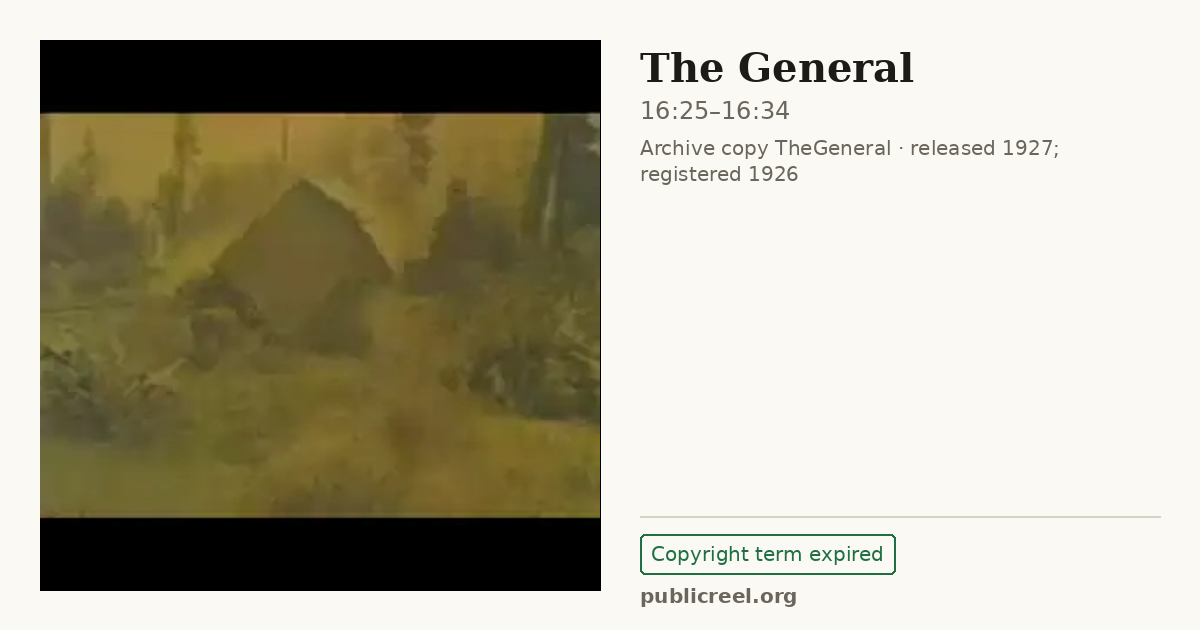 Frame from THE GENERAL (1926) at 16:25; US record: Copyright term expired