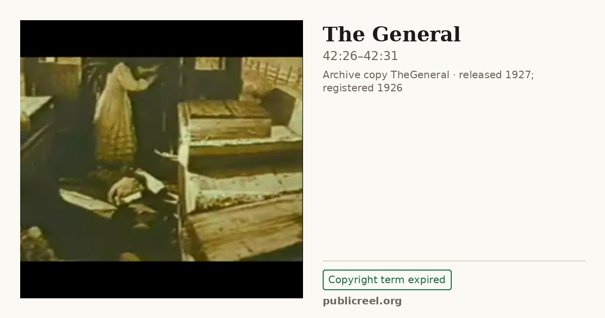 Frame from THE GENERAL (1926) at 42:26; US record: Copyright term expired