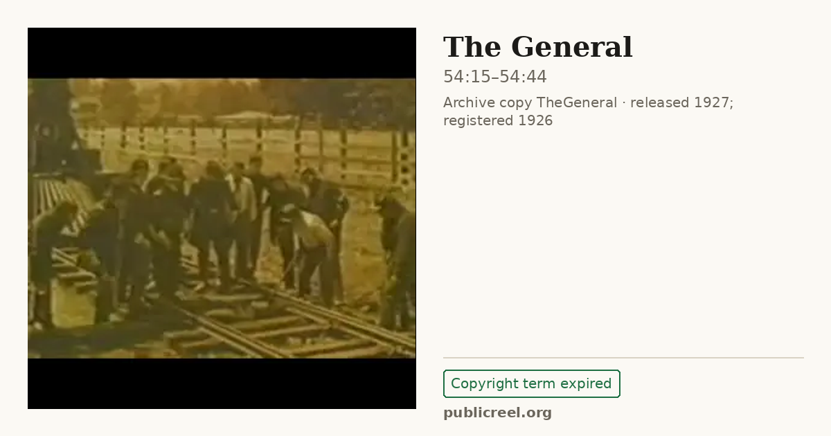 Frame from THE GENERAL (1926) at 54:15; US record: Copyright term expired
