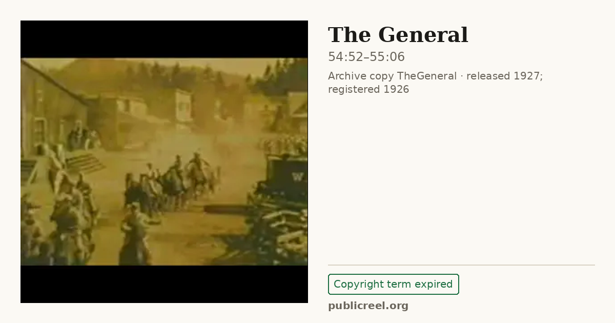 Frame from THE GENERAL (1926) at 54:52; US record: Copyright term expired