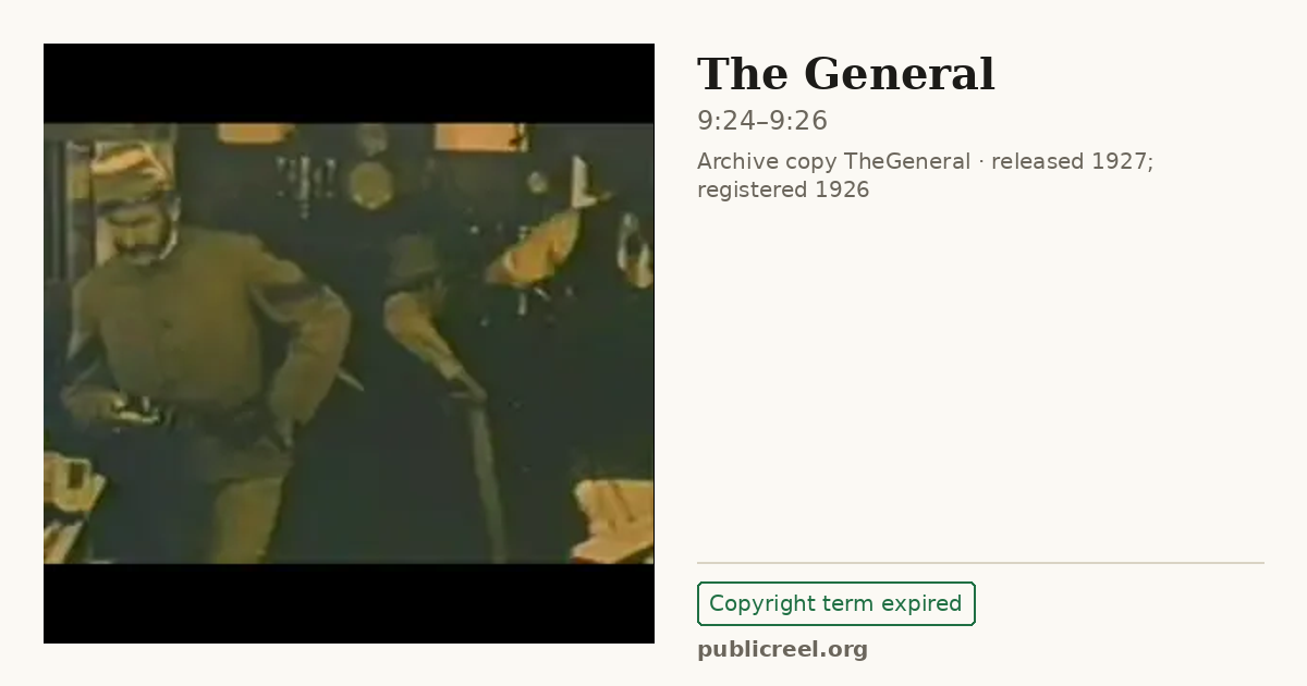 Frame from THE GENERAL (1926) at 9:24; US record: Copyright term expired