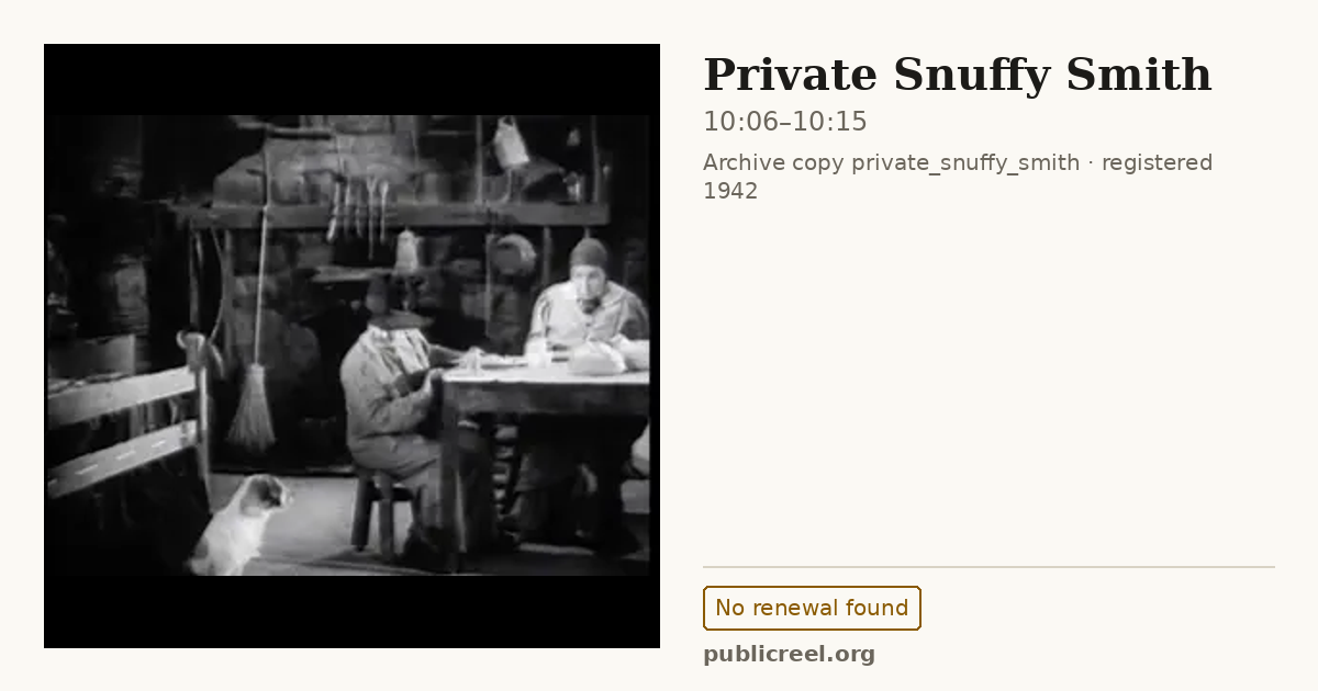 Frame from PRIVATE SNUFFY SMITH (1942) at 10:06; US record: No renewal found