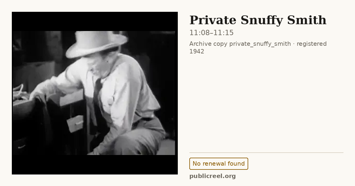 Frame from PRIVATE SNUFFY SMITH (1942) at 11:08; US record: No renewal found