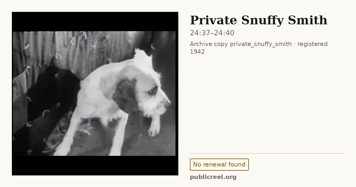 Frame from PRIVATE SNUFFY SMITH (1942) at 24:37; US record: No renewal found