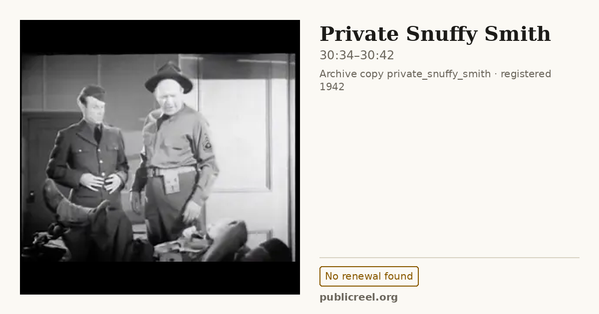 Frame from PRIVATE SNUFFY SMITH (1942) at 30:34; US record: No renewal found