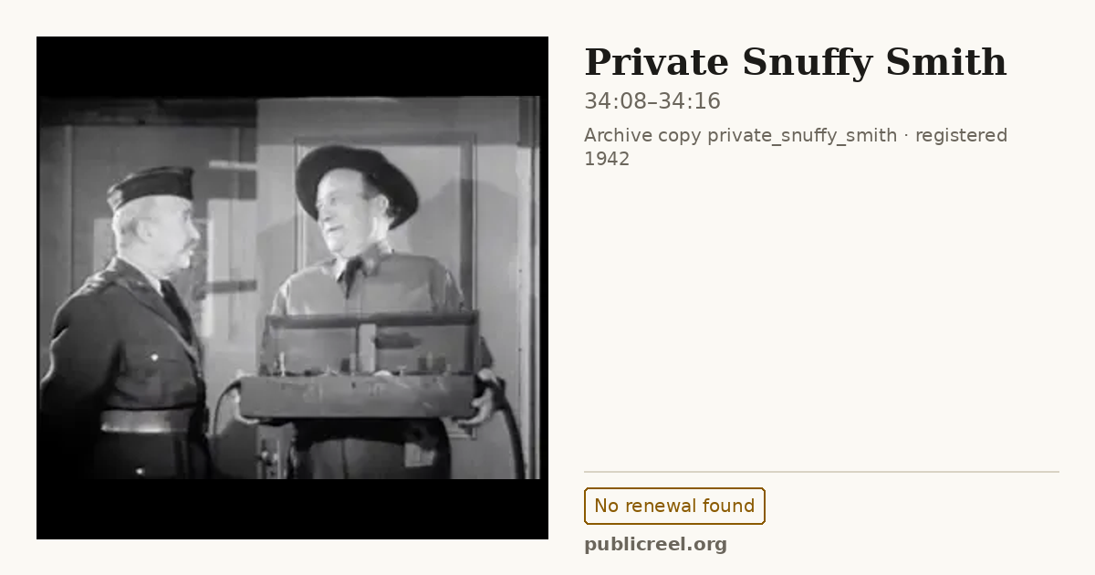 Frame from PRIVATE SNUFFY SMITH (1942) at 34:08; US record: No renewal found
