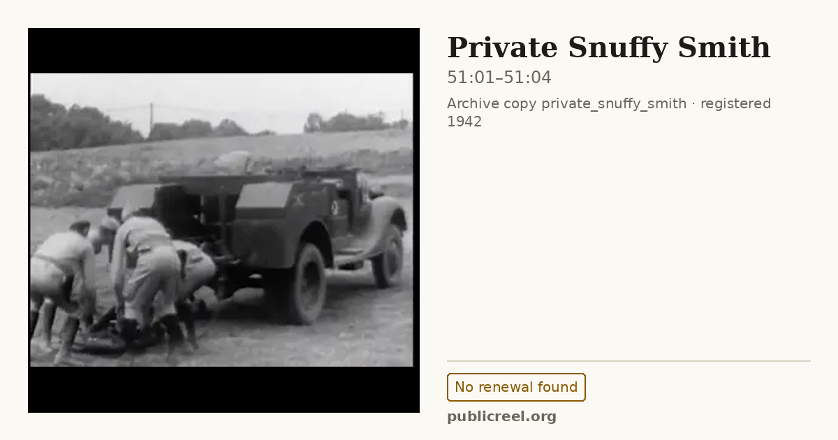 Frame from PRIVATE SNUFFY SMITH (1942) at 51:01; US record: No renewal found