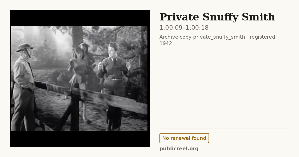 Frame from PRIVATE SNUFFY SMITH (1942) at 1:00:09; US record: No renewal found