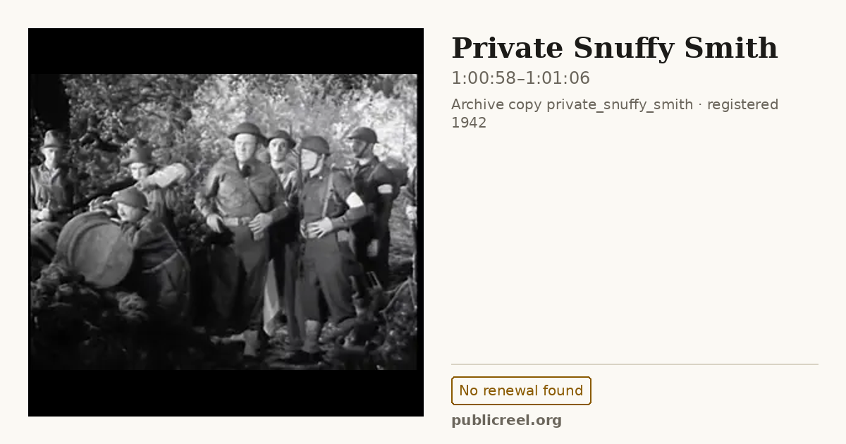 Frame from PRIVATE SNUFFY SMITH (1942) at 1:00:58; US record: No renewal found