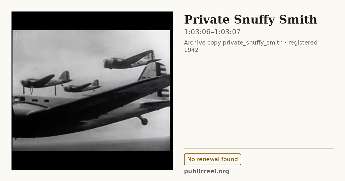 Frame from PRIVATE SNUFFY SMITH (1942) at 1:03:06; US record: No renewal found