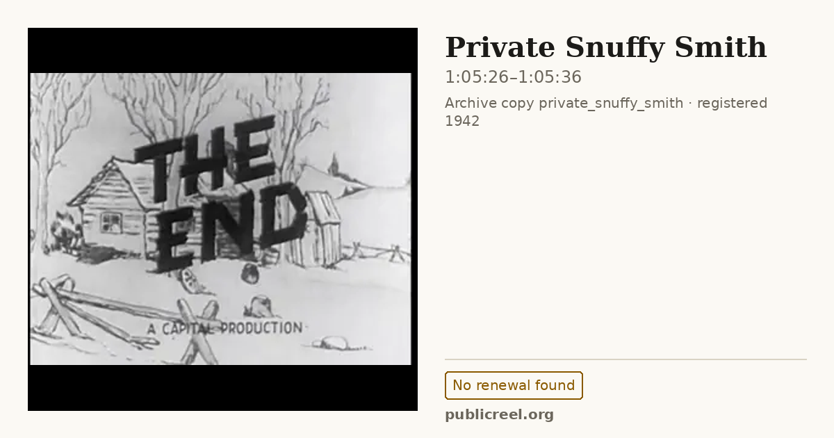 Frame from PRIVATE SNUFFY SMITH (1942) at 1:05:26; US record: No renewal found