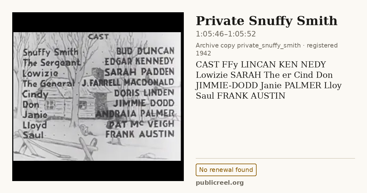Frame from PRIVATE SNUFFY SMITH (1942) at 1:05:46; US record: No renewal found