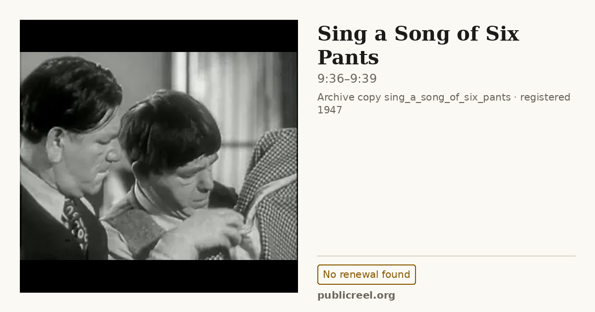 Frame from SING A SONG OF SIX PANTS (1947) at 9:36; US record: No renewal found