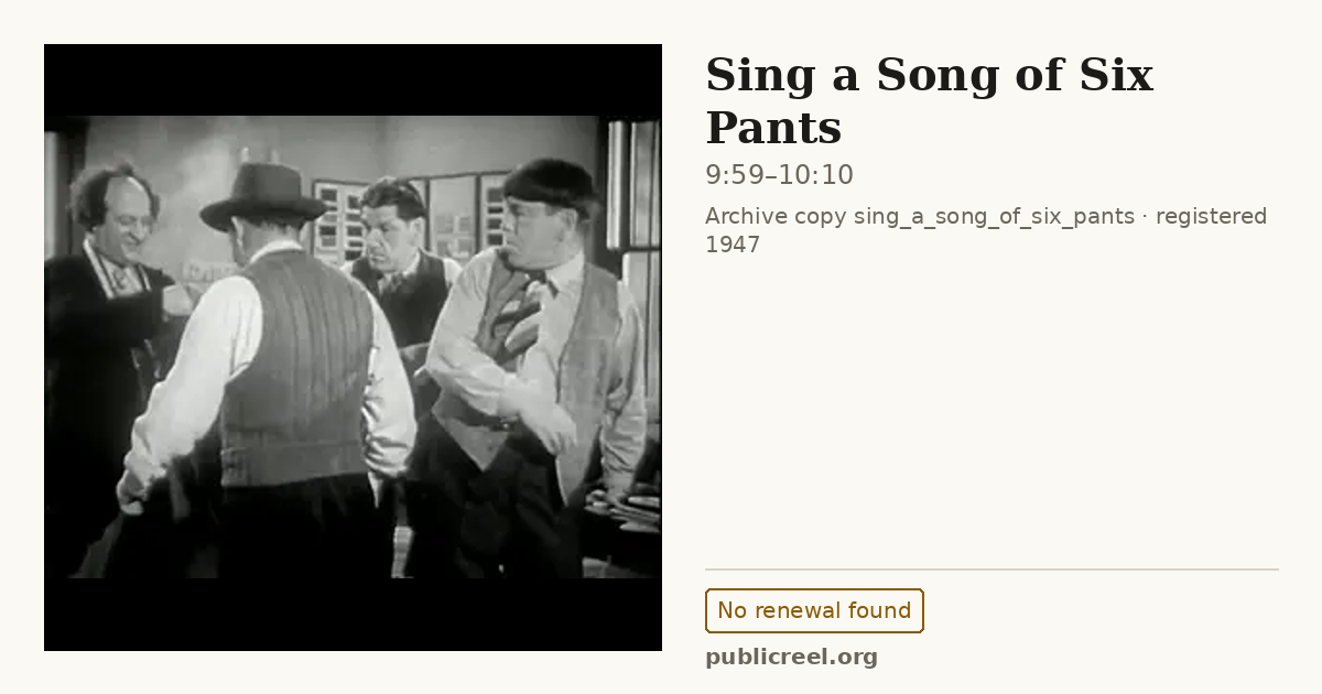 Frame from SING A SONG OF SIX PANTS (1947) at 9:59; US record: No renewal found