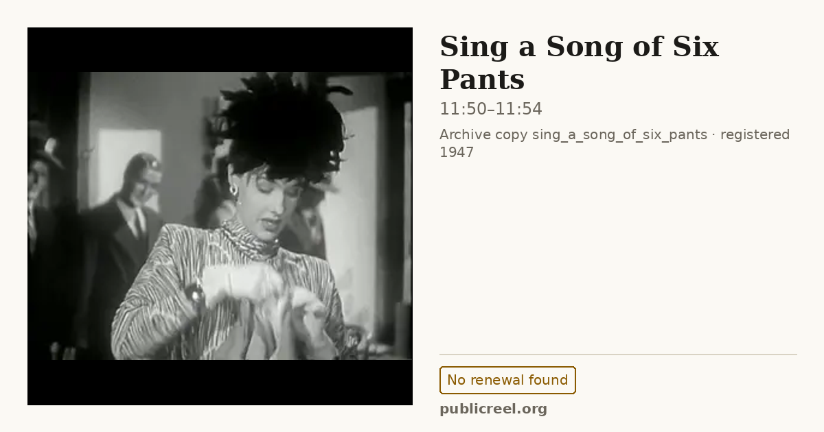 Frame from SING A SONG OF SIX PANTS (1947) at 11:50; US record: No renewal found
