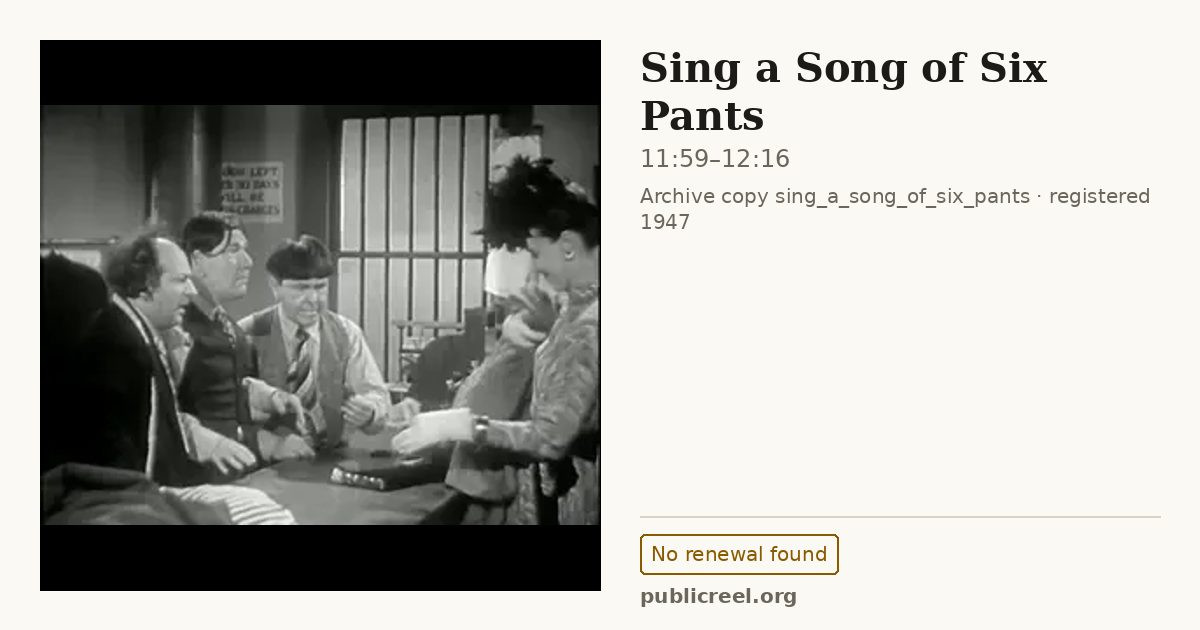 Frame from SING A SONG OF SIX PANTS (1947) at 11:59; US record: No renewal found