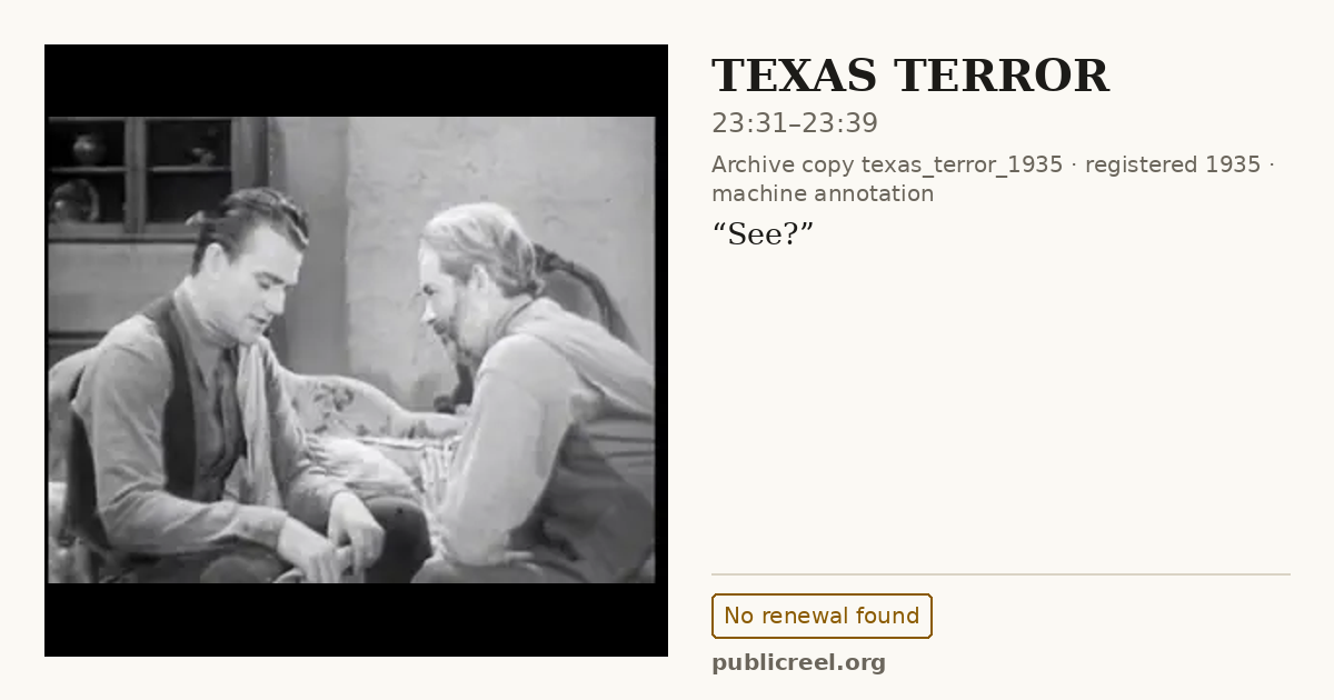 Frame from TEXAS TERROR (1935) at 23:31; US record: No renewal found