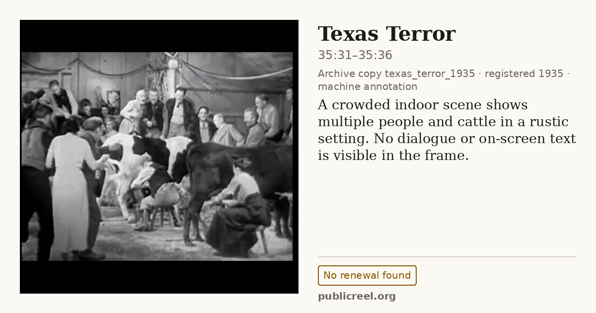 Frame from TEXAS TERROR (1935) at 35:33 (passage 35:31–35:36); US record: No renewal found