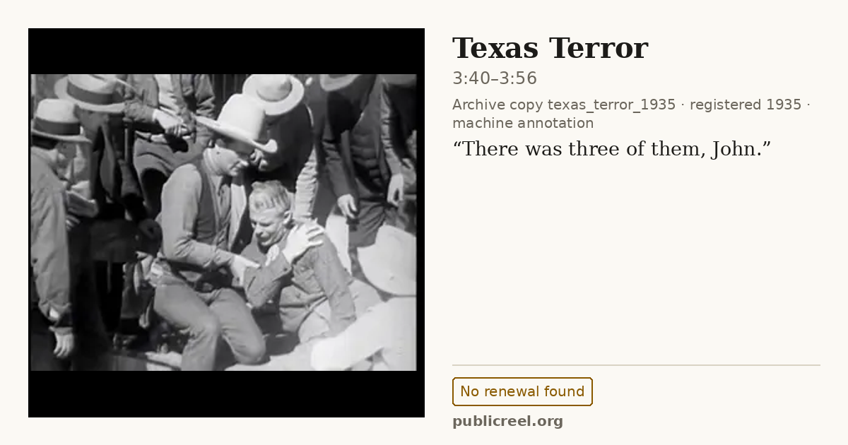 Frame from TEXAS TERROR (1935) at 3:45 (passage 3:40–3:56); US record: No renewal found