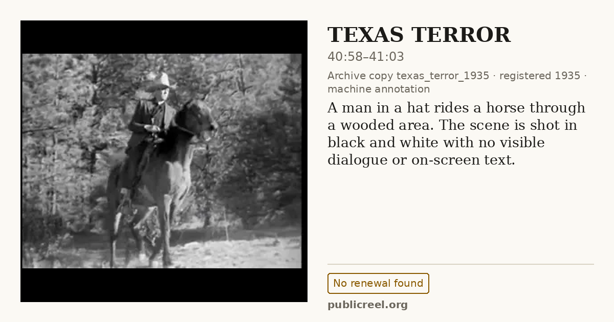 Frame from TEXAS TERROR (1935) at 40:58; US record: No renewal found