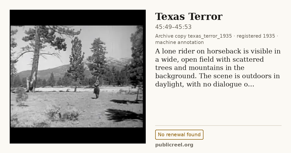 Frame from TEXAS TERROR (1935) at 45:51 (passage 45:49–45:53); US record: No renewal found