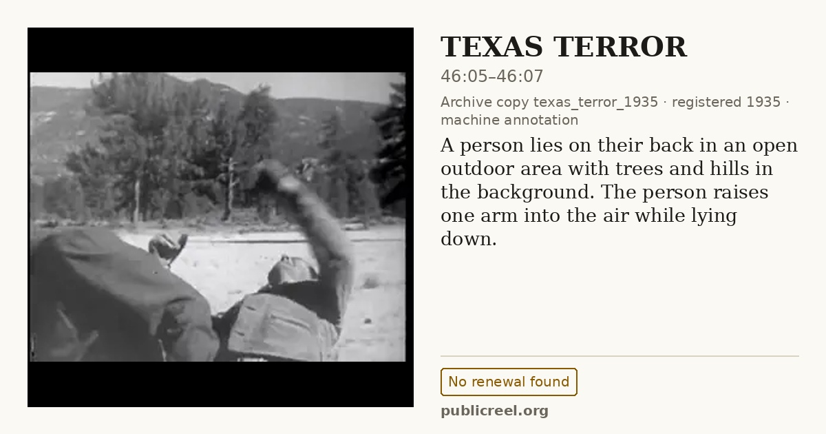 Frame from TEXAS TERROR (1935) at 46:05; US record: No renewal found