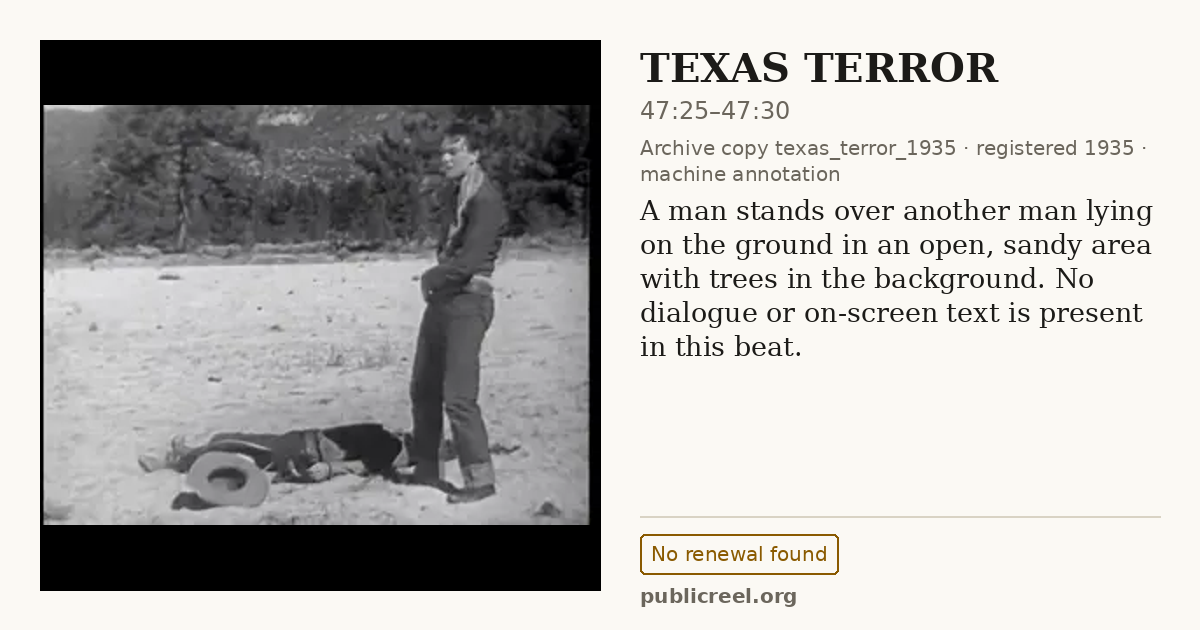 Frame from TEXAS TERROR (1935) at 47:25; US record: No renewal found