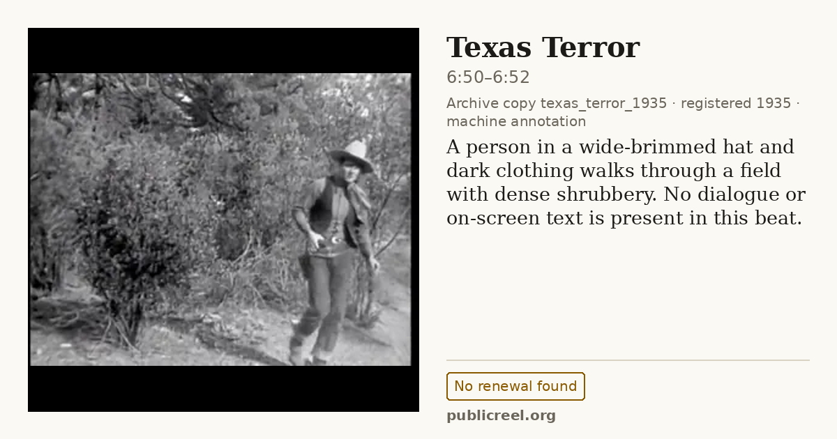 Frame from TEXAS TERROR (1935) at 6:51 (passage 6:50–6:52); US record: No renewal found