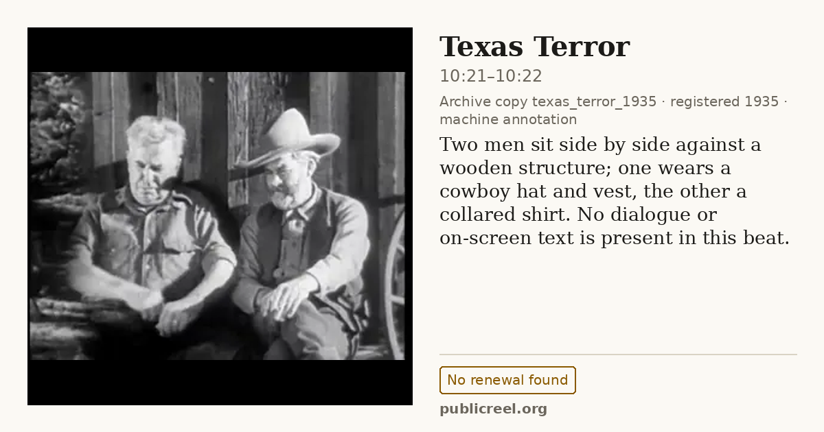 Frame from Texas Terror (1935) at 10:22 (passage 10:21–10:22); US record: No renewal found