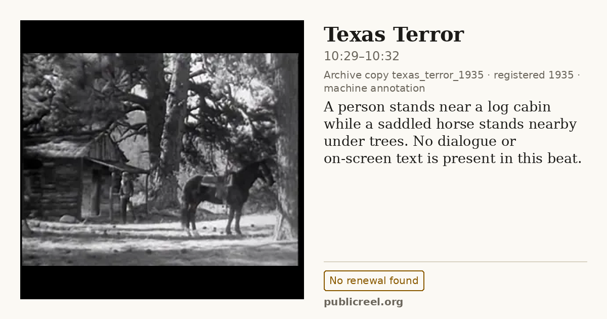 Frame from TEXAS TERROR (1935) at 10:31 (passage 10:29–10:32); US record: No renewal found