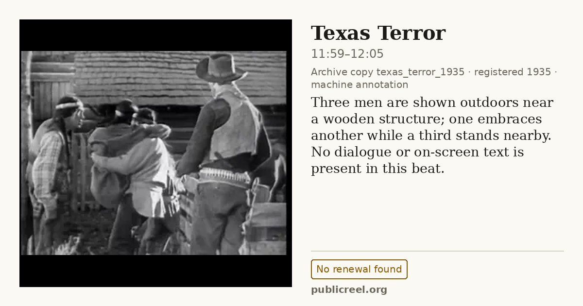 Frame from TEXAS TERROR (1935) at 12:02 (passage 11:59–12:05); US record: No renewal found