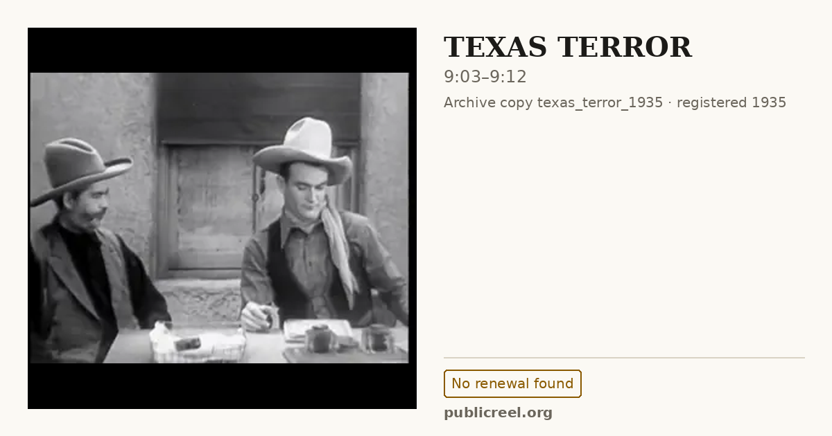 Frame from TEXAS TERROR (1935) at 9:03; US record: No renewal found