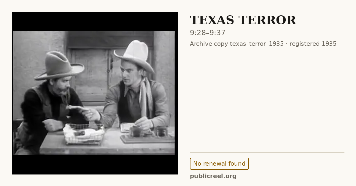 Frame from TEXAS TERROR (1935) at 9:28; US record: No renewal found