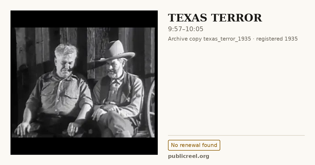 Frame from TEXAS TERROR (1935) at 9:57; US record: No renewal found