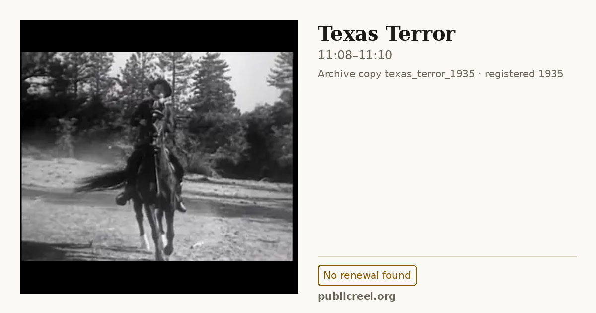 Frame from TEXAS TERROR (1935) at 11:08; US record: No renewal found