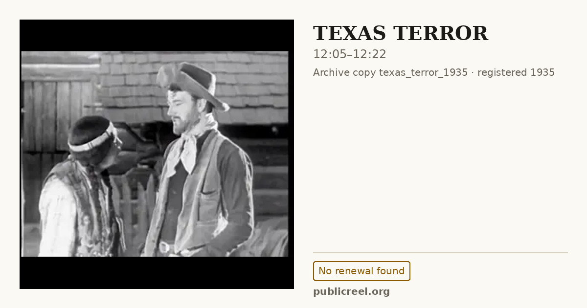 Frame from TEXAS TERROR (1935) at 12:05; US record: No renewal found